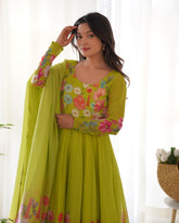 Nitara Pear Green Floral Print with Handwork Organza Anarkali